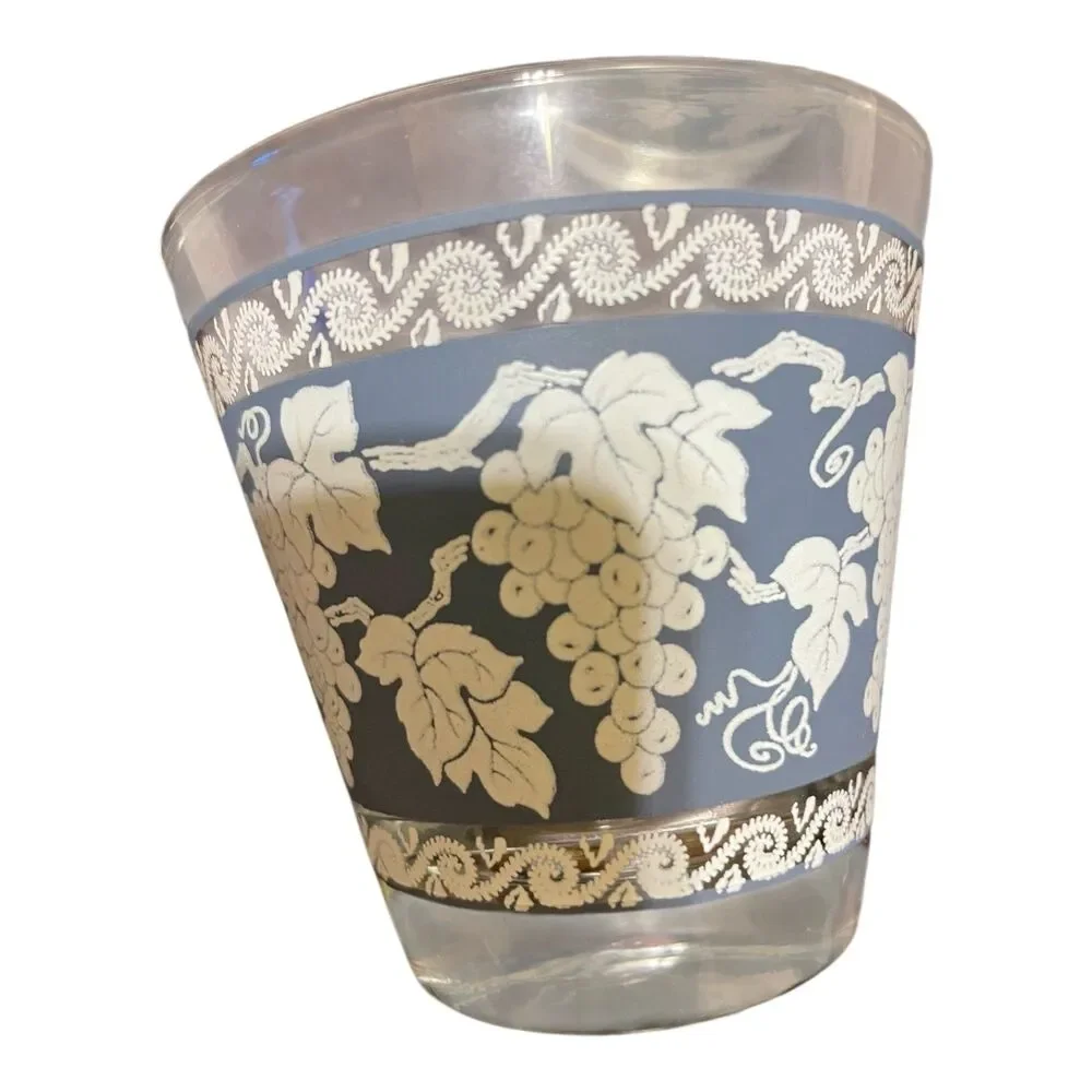5 Jeanette Glass Jasperware Wild Grapes Rocks Glasses Wedgwood Blue Midcentury